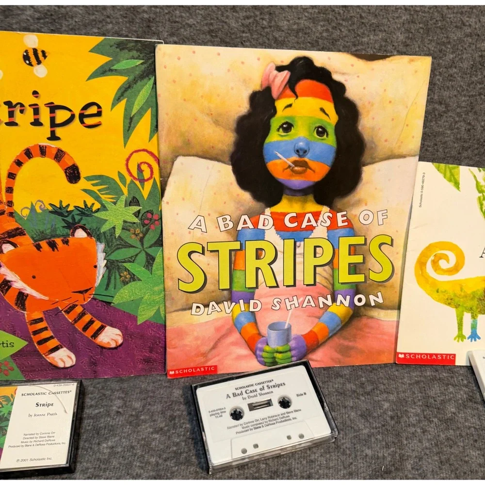 Scholastic Book & Cassette Lot A Bad Case of Stripes Leo Lionni Read Along 4 Set